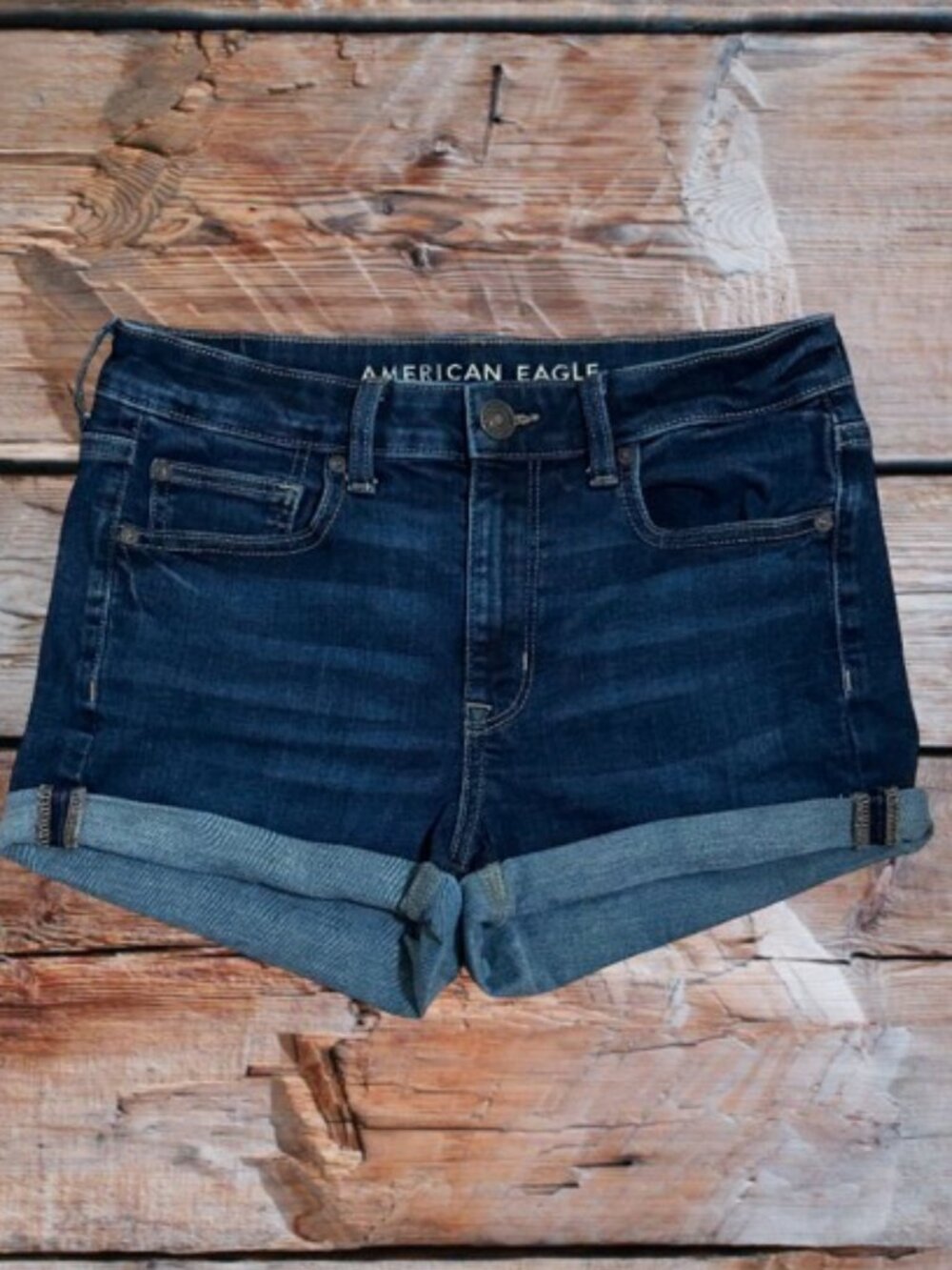 American Eagle Next Level Stretch Cut Off Jean Shorts Dark Wash Size 6 EUC
